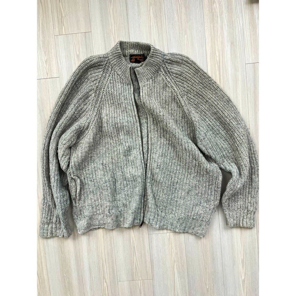 Eddie Bauer Men's Gray Wool Blend Knit Ribbed Full Zip Mock Neck Cardigan Size L
